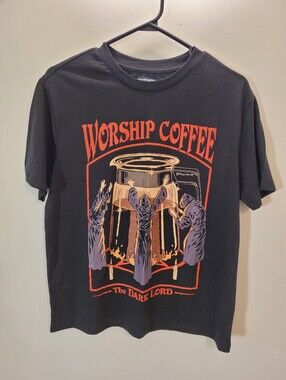 Steven Rhodes Men's Small Black Worship Coffee Dark Lord Graphic T-Shirt - S